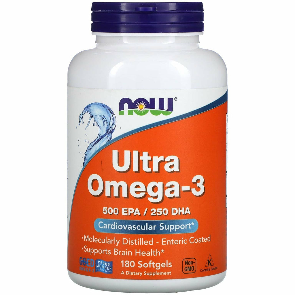 Image of NOW Foods, Ultra Omega-3, 500 EPA / 250 DHA, 180 Enteric Coated Softgels