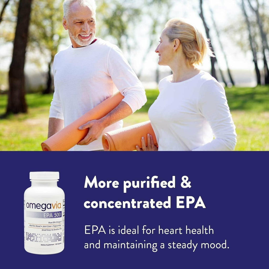 Image of OmegaVia EPA 500 Omega-3 Fish Oil, 120 Capsules, 500 mg EPA/Pill, High-Purity EPA Formula (Triglyceride Form)